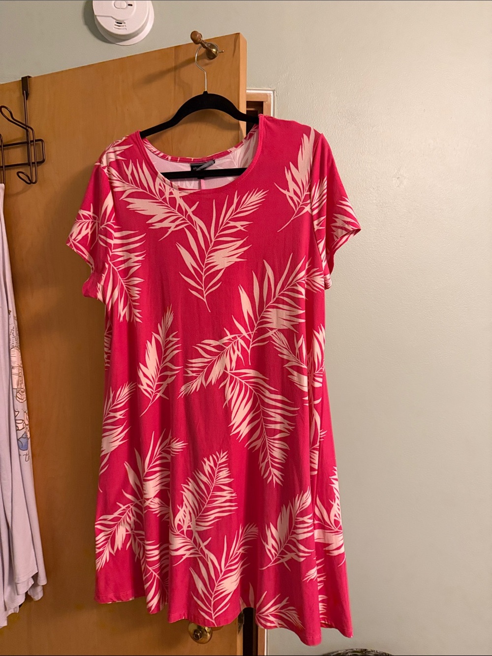 Allison Brittney Hot Pink Tropical Leaf Swing Dress
